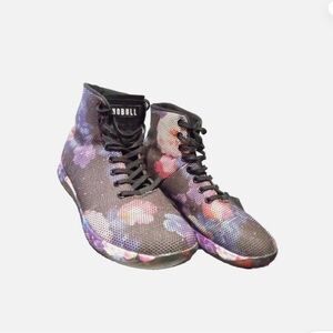 NOBULL Women's High-Top Sneakers - Black and Purple Floral